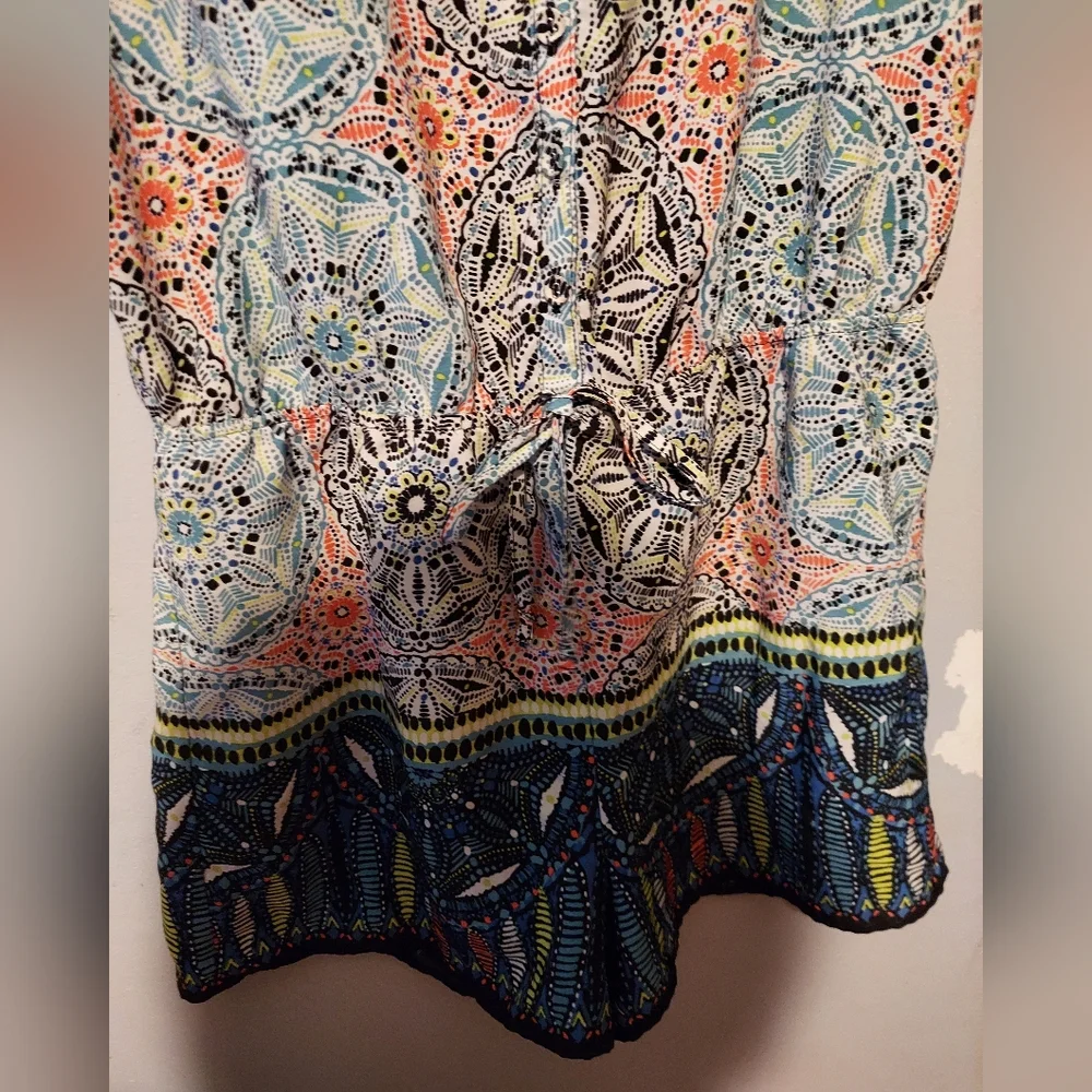 Y2K Romper Shorts Sz XL Boho Festival Geometric Floral Sleeveless Beachy Resort
